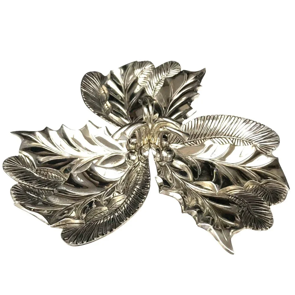Silverplated Holly Leaf Candy/Trinket Dish International Silver Co. Handled Vtg